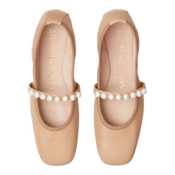 Stuart Weitzman Goldie Tan/ Beige Leather Ballet Flats 6.5